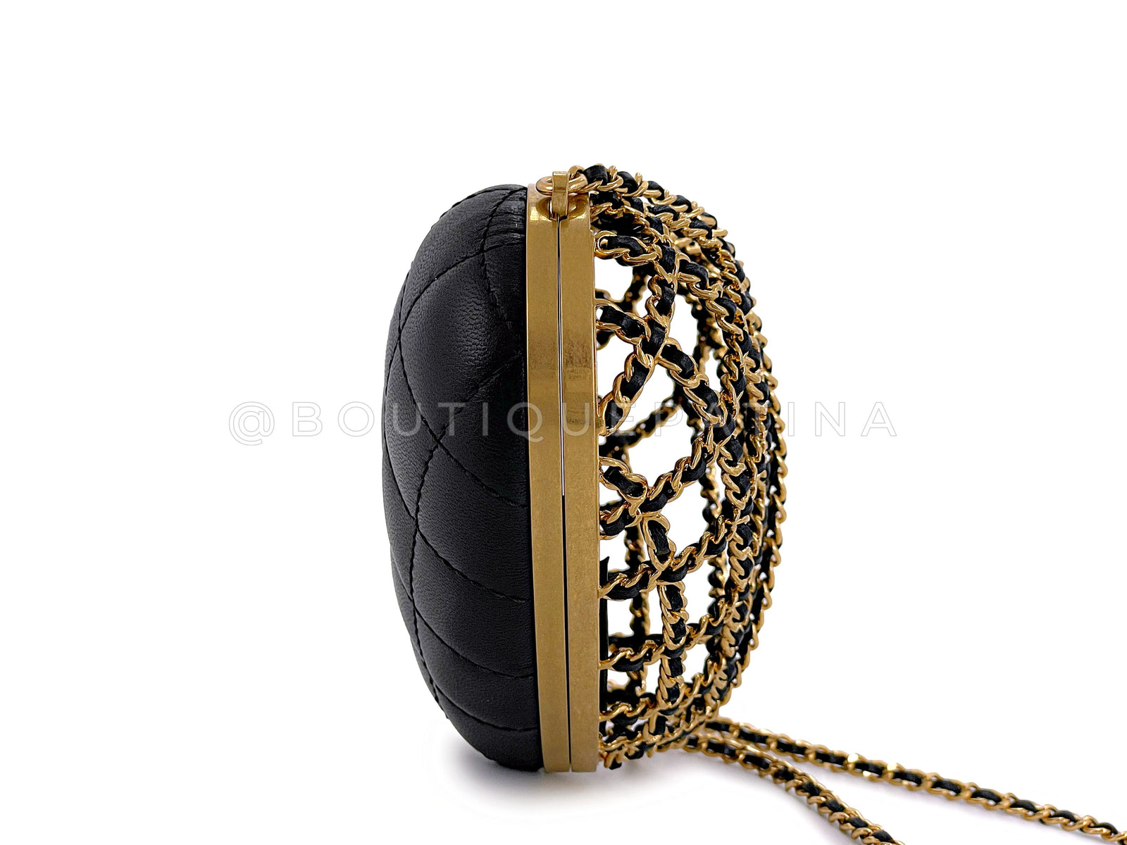 Chanel Heart Minaudière Bag 23S Caged Evening Clutch Gold Black