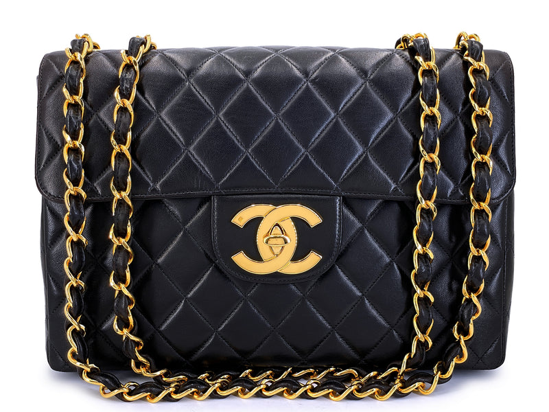 Chanel 1996 Vintage Black Jumbo Classic Flap Bag 24k GHW Lambskin  3QC