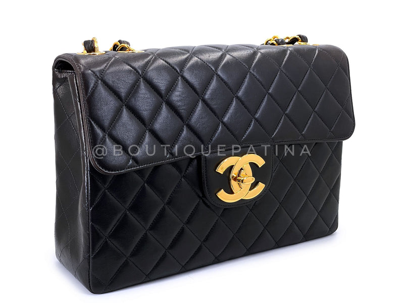 Chanel 1996 Vintage Black Jumbo Classic Flap Bag 24k GHW Lambskin  3QC