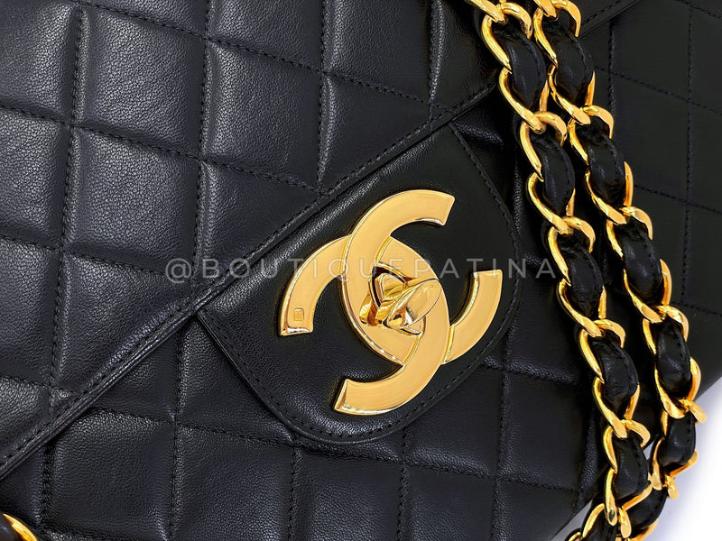 Chanel 1996 Vintage Black Jumbo Classic Flap Bag 24k GHW Lambskin  3QC