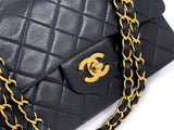 Chanel 1992 Vintage Black Lambskin Small Classic Double Flap Bag 24k GHW AGE
