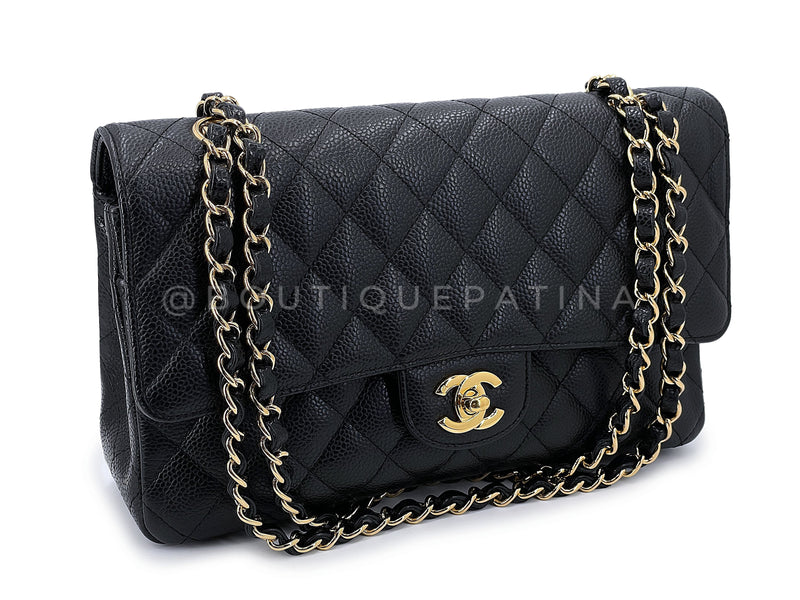 Chanel Vintage Black Caviar Medium Classic Flap Bag 2008 Double 24k GHW
