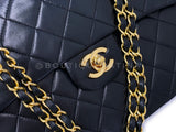 Chanel Vintage 1989 Black Tall Medium Classic Double Flap Bag 24k GHW