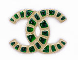 Chanel 19A Egypt Green Crocodile Print Gold Brooch Paris-New York YE7