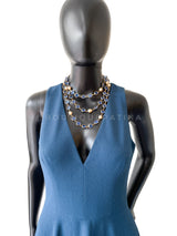 Chanel 1981 Vintage Blue Crystal and Pearl Chicklet Sautoir Station Strand Necklace