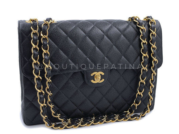 Pristine Chanel 2002 Vintage Black Caviar Jumbo Classic Flap Bag 24k GHW