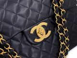 Chanel 1994 Vintage Black Maxi Classic Flap Bag 24k GHW FTD