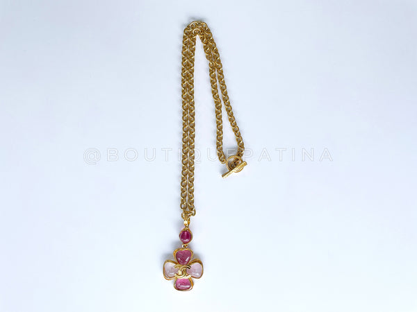 Chanel 96P Vintage Pink Gripoix Flower CC Pendant Necklace