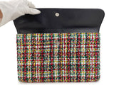 Chanel Plaid Tweed Lambskin Flap Large O Case Clutch Bag