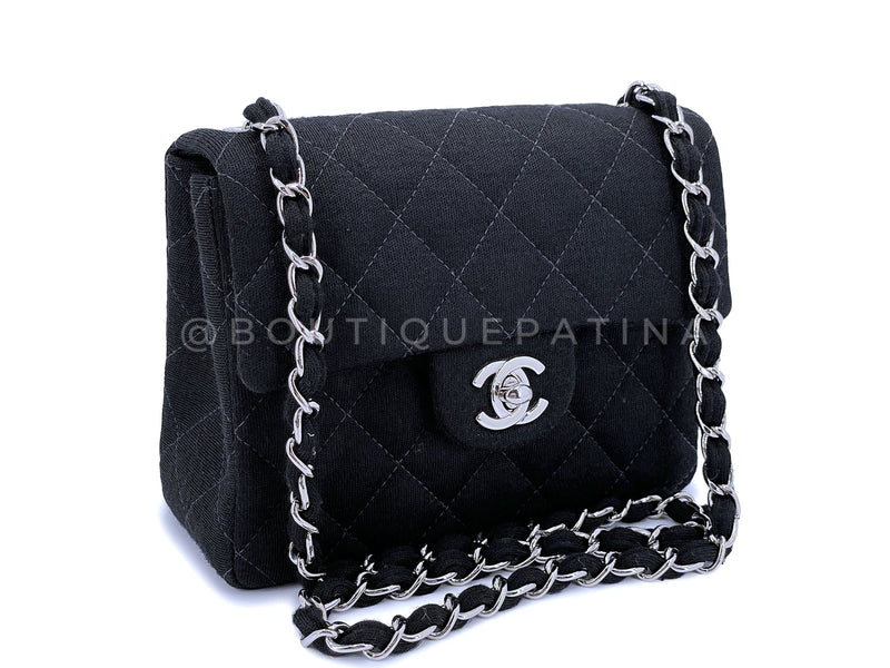 Chanel 1998 Black Jersey Classic Square Mini Flap Bag SHW