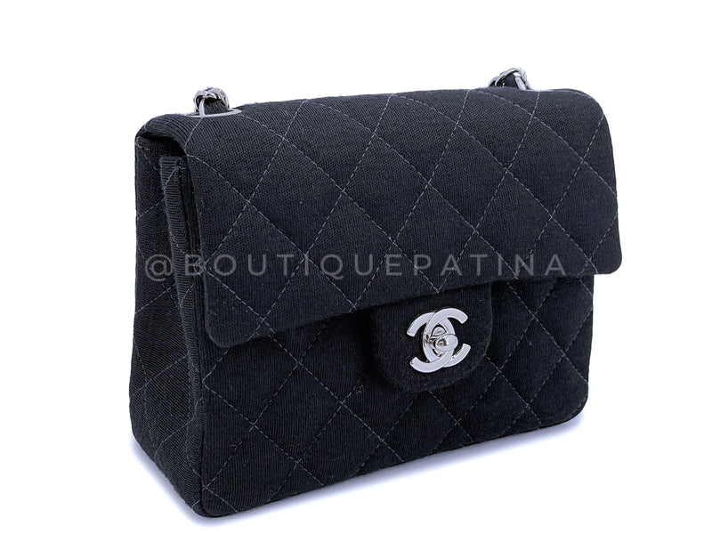 Chanel 1998 Black Jersey Classic Square Mini Flap Bag SHW