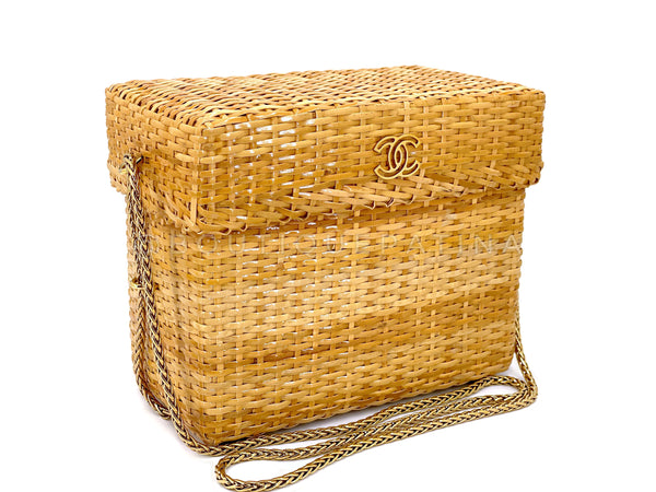 Chanel Vintage Wicker Mini Picnic Basket Rattan Bag w Chain