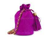 Rare Chanel 1990 Pink-Purple Suede Mini Drawstring Bucket Bag 24k GHW