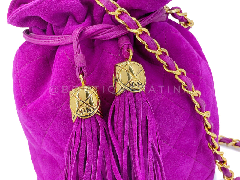Rare Chanel 1990 Pink-Purple Suede Mini Drawstring Bucket Bag 24k GHW