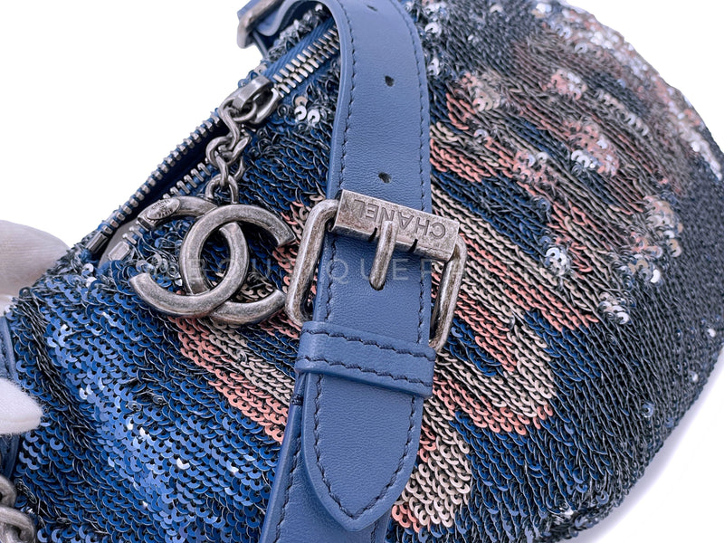 Chanel 17C Blue Pink Sequin Coco Cuba Fanny Pack Belt Bum Bag