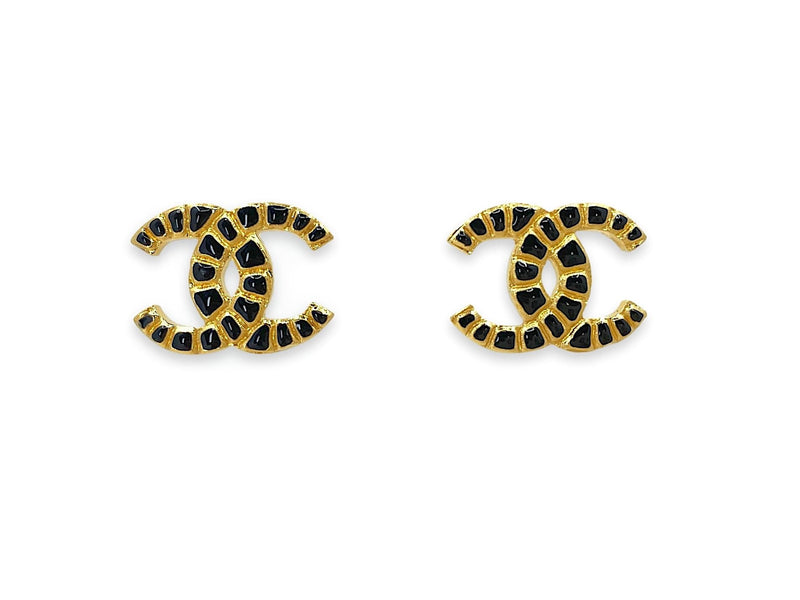 Chanel 19A Egypt Black Crocodile Print Gold Stud Earrings Paris-New York CQY