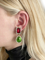 Chanel 95P Vintage "Barbie" Crystal Rhinestone Red Green Drop Earrings
