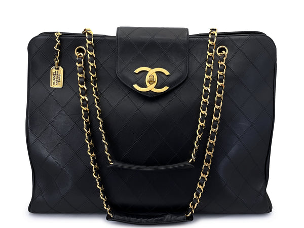Chanel Supermodel Tote Bag Vintage 1994 Black Quilted XL Weekender 24k GHW WR2