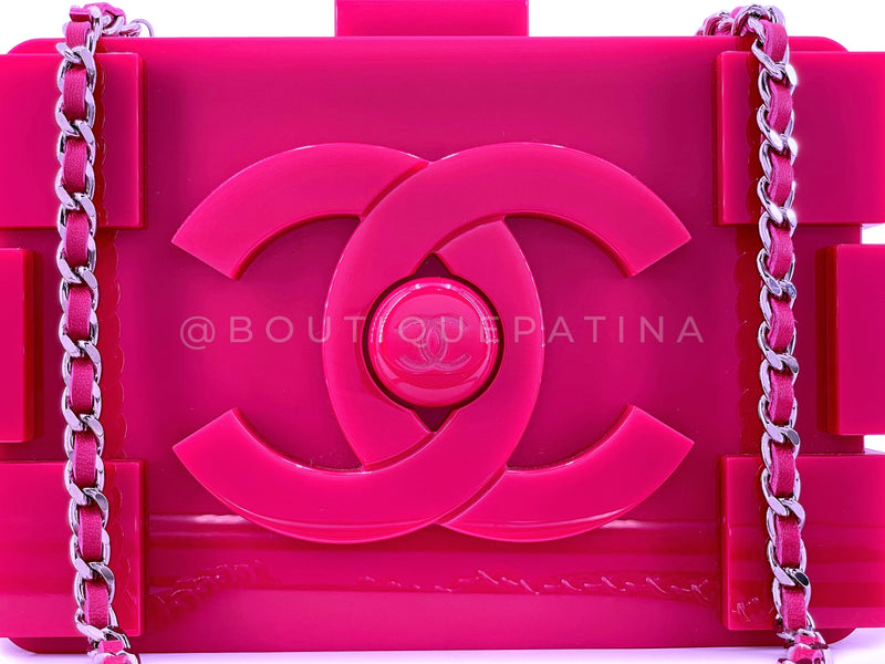 Chanel 2014 Pink Lego Brick Minaudière Plexiglass Clutch Shoulder Bag RHW
