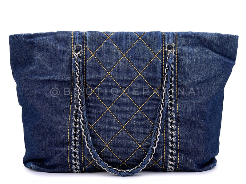 Chanel Vintage 2007 Denim Luxury Ligne Soft Tote Bag SHW