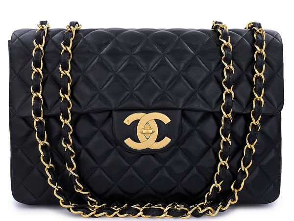 Chanel 1996 Vintage Black Maxi Classic Flap Bag 24k GHW FTD