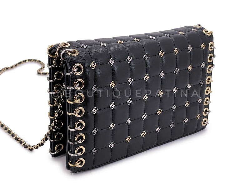 Pristine Chanel 16B Punk CC-Studded Piercing Clutch on Chain Bag Black