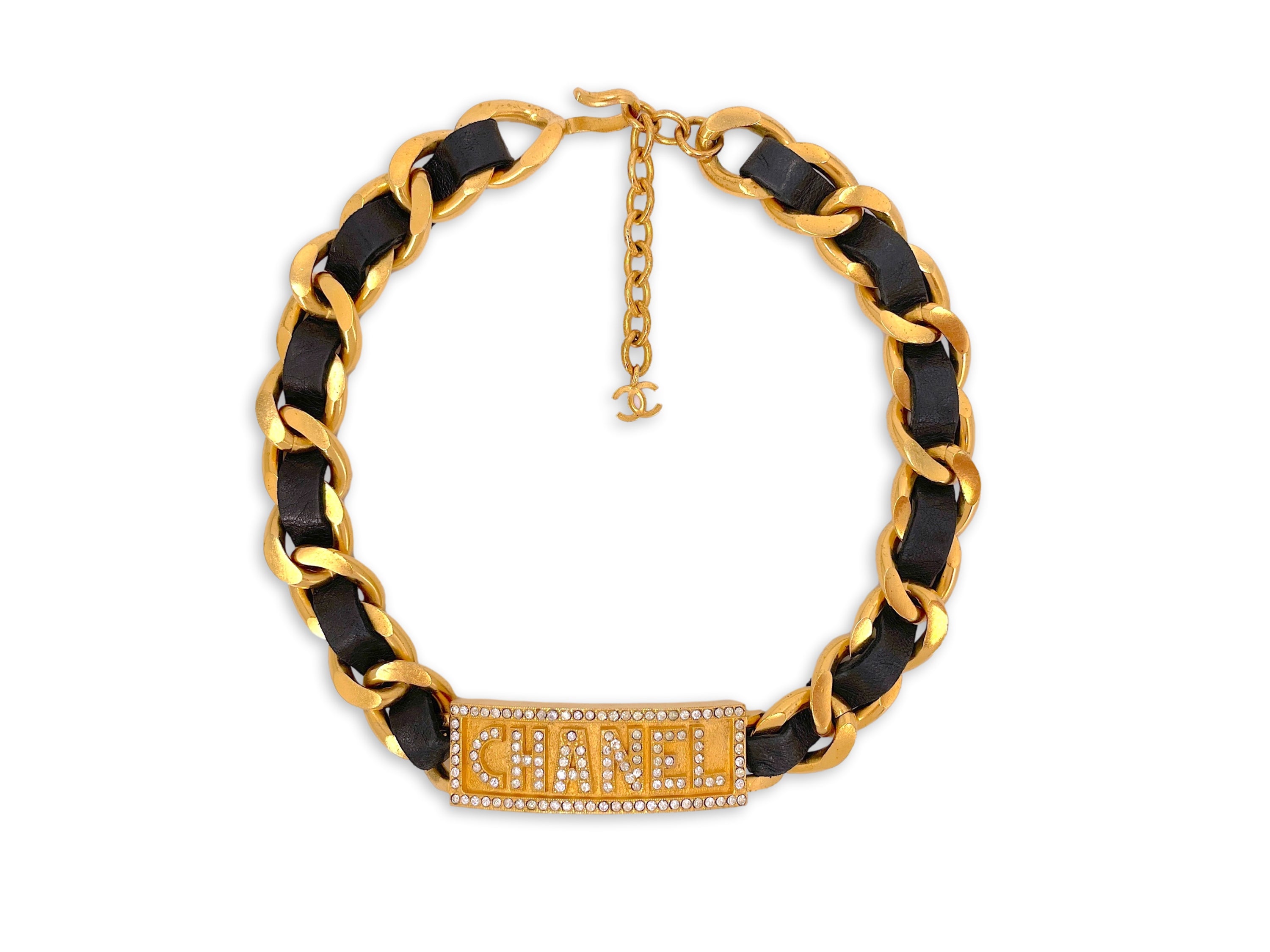 Chanel Vintage 96P Woven Chain Barbie Choker Crystal CC Necklace