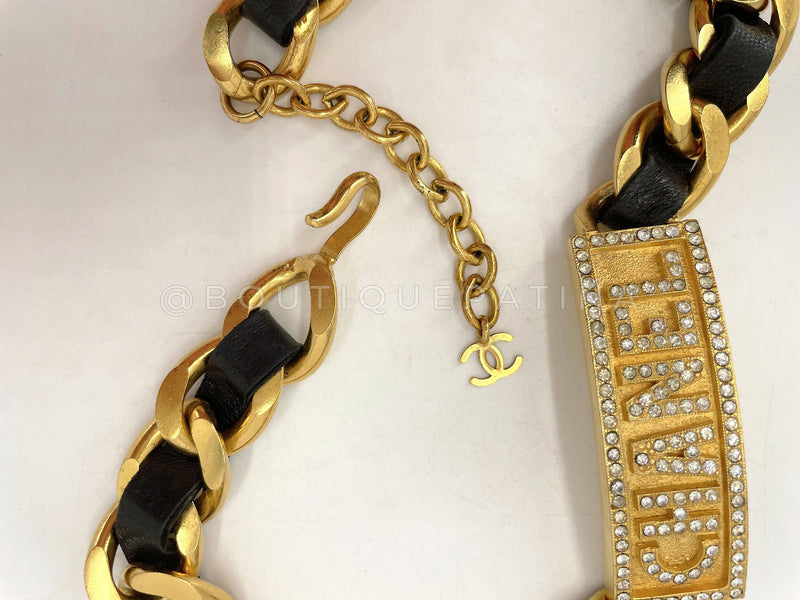 Chanel chain necklace belt gold with leather & letters 