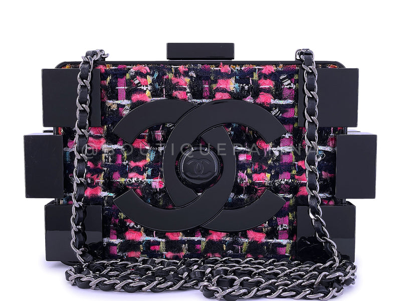 Chanel 2013 Fuchsia Black Tweed Lego Brick Minaudière Clutch Bag RHW Plexiglass