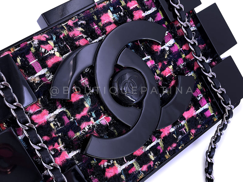 Chanel 2013 Fuchsia Black Tweed Lego Brick Minaudière Clutch Bag RHW Plexiglass