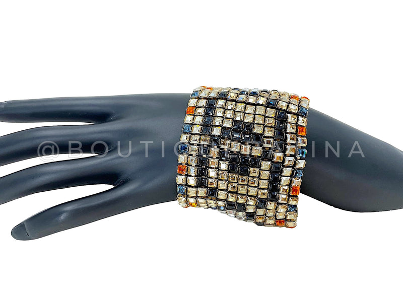 Rare Chanel 19A Egypt Crystal Mesh Rainbow Strass Bracelet Multicolor Paris-New York 6O6