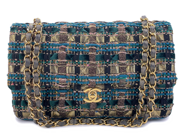 Chanel 19A Egypt Turquoise Multicolor Tweed Medium Classic Double Flap Bag GHW Paris-New York SIQ