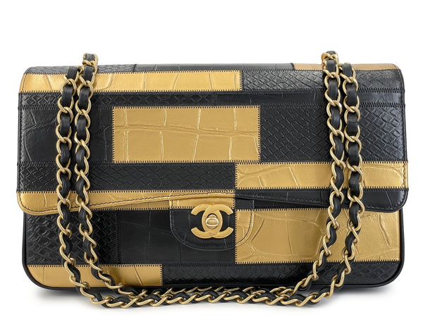 Chanel 19A Egypt Black/Gold Crocodile and Python Print Medium