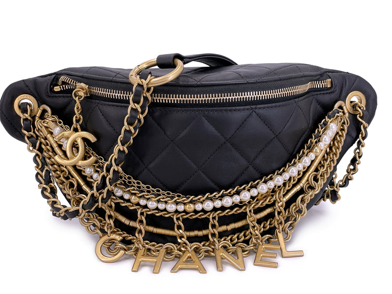 Chanel 19A Black All About Chains Pearl Fanny Pack Bag GHW Egypt Paris-New York 1LP