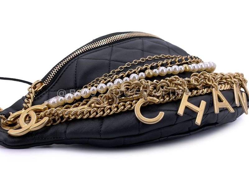 Chanel 19A Black All About Chains Pearl Fanny Pack Bag GHW Egypt Paris-New York 1LP