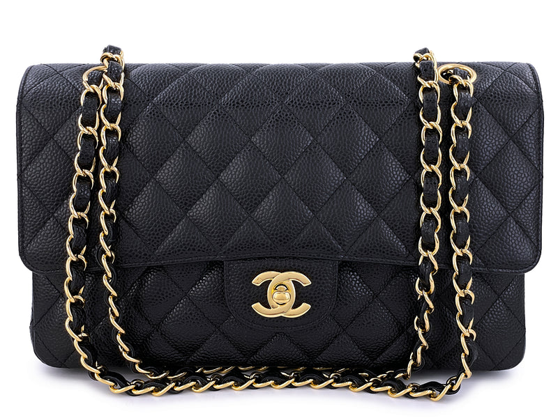Chanel 2007 Vintage Black Caviar Medium Classic Double Flap Bag 24k GHW D3R
