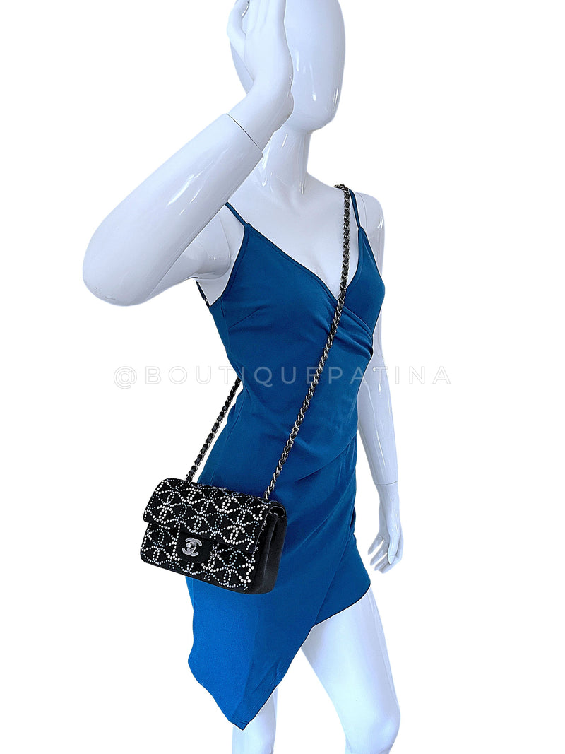 Chanel Crystal CC Embellished Rectangular Mini Flap Bag Dark Navy Velvet RHW
