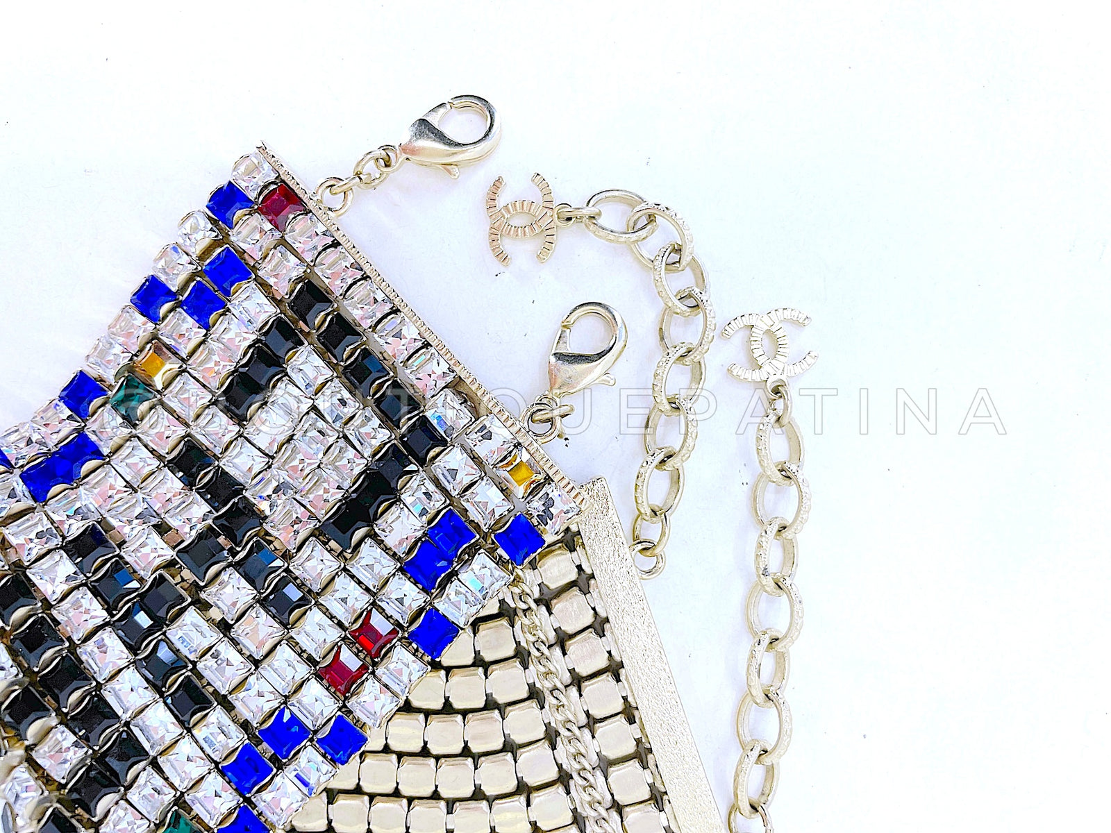 Rare Chanel 19A Egypt Crystal Mesh Rainbow Strass Necklace
