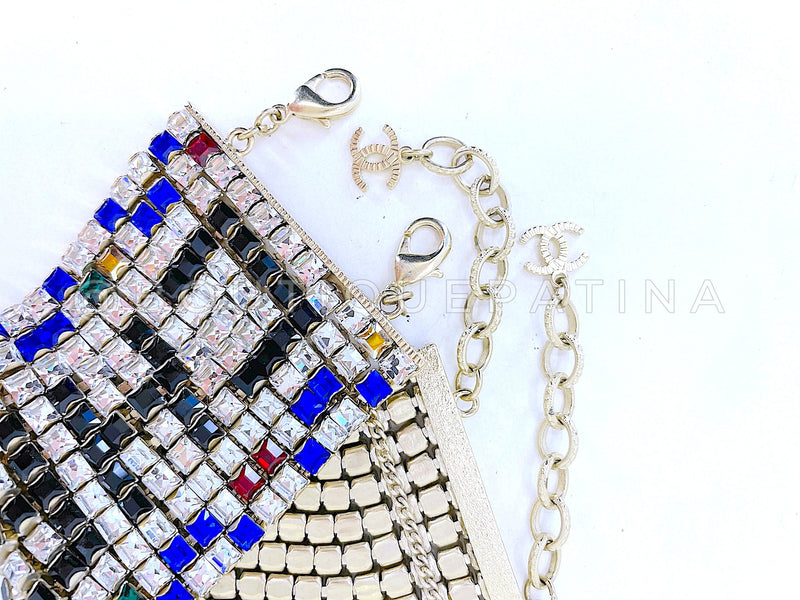 Rare Chanel 19A Egypt Crystal Mesh Rainbow Strass Necklace Multicolor Paris-New York O0K