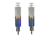 Chanel 19A Egypt Crystal Mesh Rainbow Strass Earrings Paris-New York 5-Row Large WHS