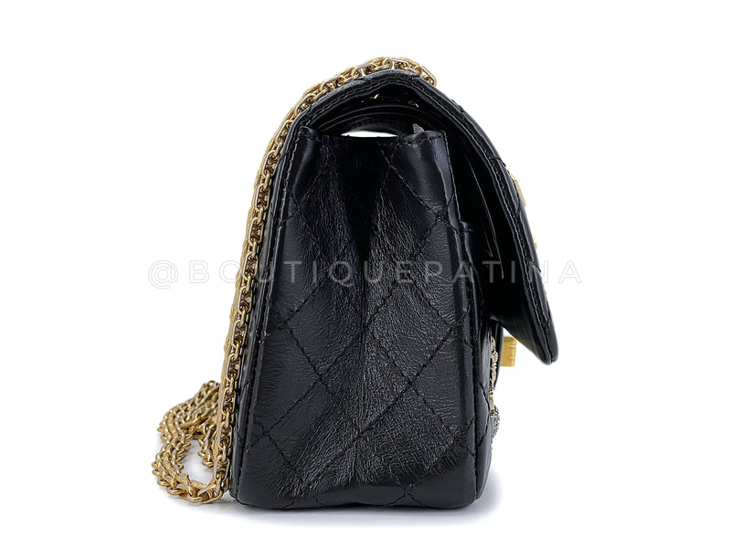 Rare Chanel Lucky Charms 2.55 Small Reissue Double Flap Bag Black RHW 225