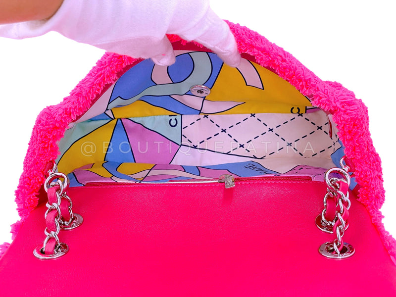 Chanel Neon Pink Terry Fur Flap Bag