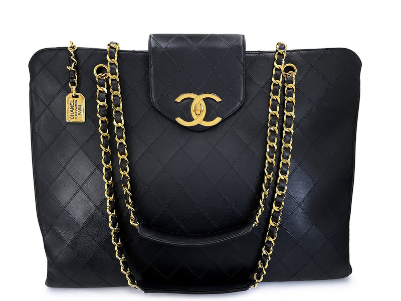 Chanel 1994 Vintage Black Quilted Supermodel XL Weekender Tote Bag 24k GHW WR2