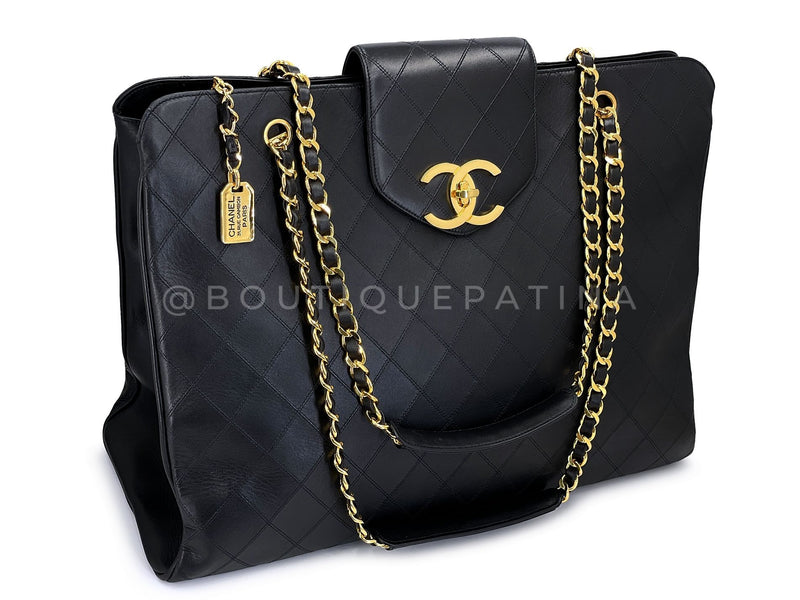 Chanel 1994 Vintage Black Quilted Supermodel XL Weekender Tote Bag 24k GHW WR2