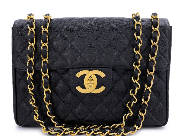 Chanel 1994 Vintage Black Caviar Jumbo Classic Flap Bag 24k GHW THW