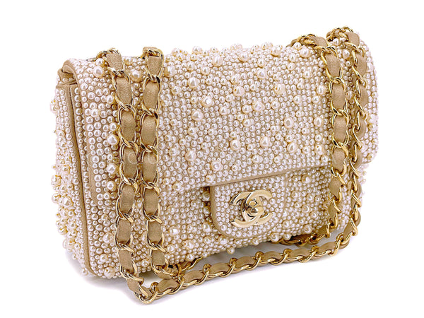Rare Chanel 17A Pearl Mini Flap Bag Paris-Cosmopolite Metiers D'Art Pale Gold