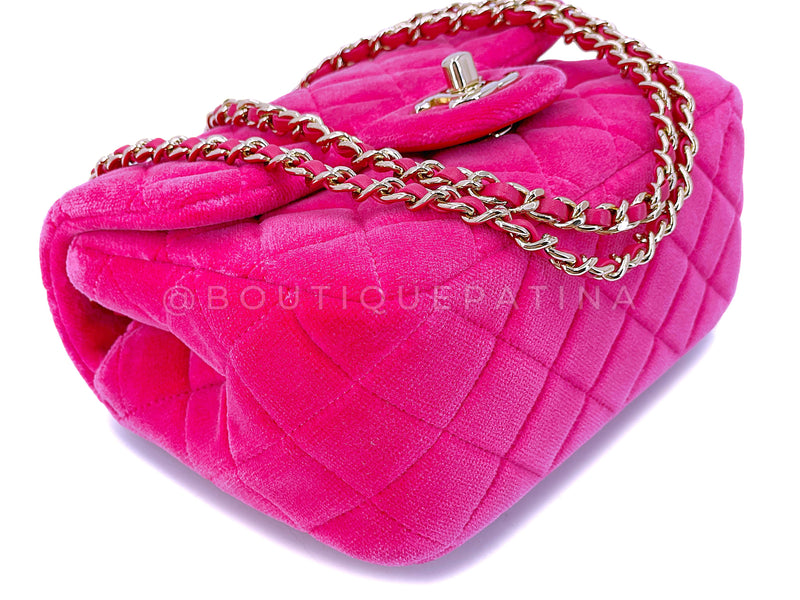 Chanel Pink Fuchsia Velvet Pearl Crush Crystal Charm Mini Flap Bag GHW