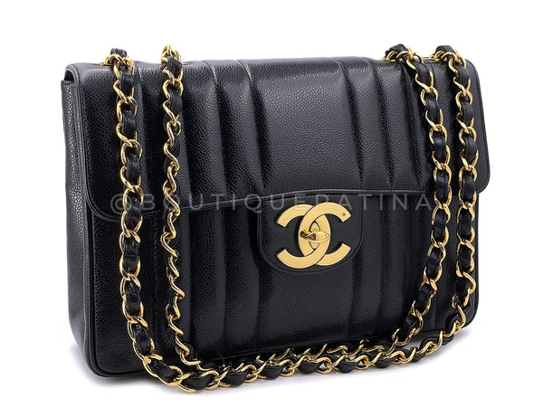 Chanel Vintage Black Caviar Mademoiselle Jumbo Classic Flap Bag 24k GHW