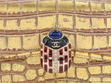 Chanel 19A Paris-New York Egypt Scarab Gold Crocodile Print Clutch Bag TI9