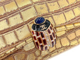 Chanel 19A Paris-New York Egypt Scarab Gold Crocodile Print Clutch Bag TI9